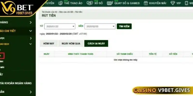 Yêu cầu rút tiền V9bet